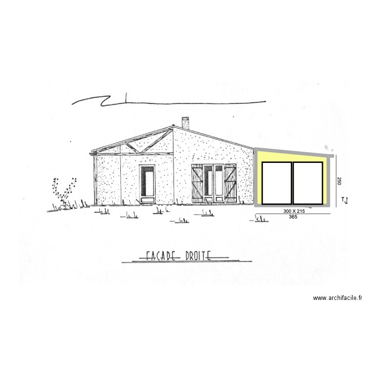 Façade droite véranda. Plan de 1 pièce et 9 m2