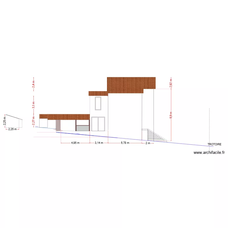 GUILLE- CONSTANTY  PLAN DE COUPE COTE GAUCHE. Plan de 