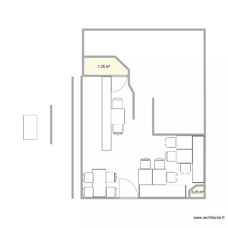salle. Plan de 2  et 2 m²