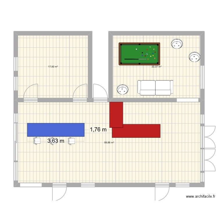 Amiens Hospitel. Plan de 3 pièces et 100 m2