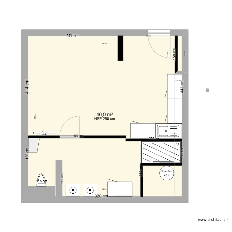 STUDIO. Plan de 1 pièce et 41 m2