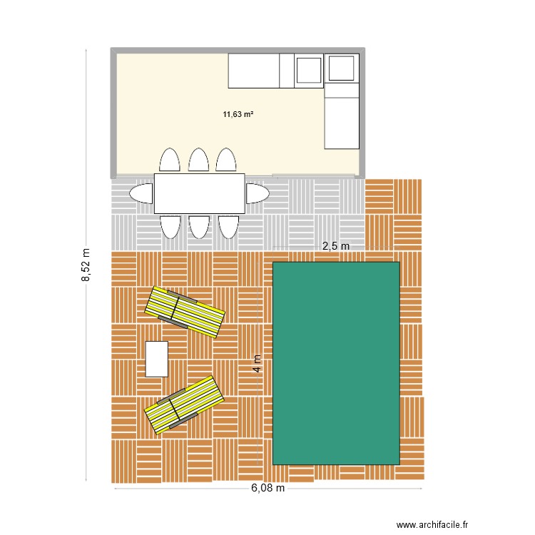 piscine. Plan de 1 pièce et 12 m2