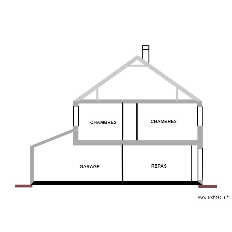 plan de coupe-après travaux. Plan de 3 pièces et 24 m2