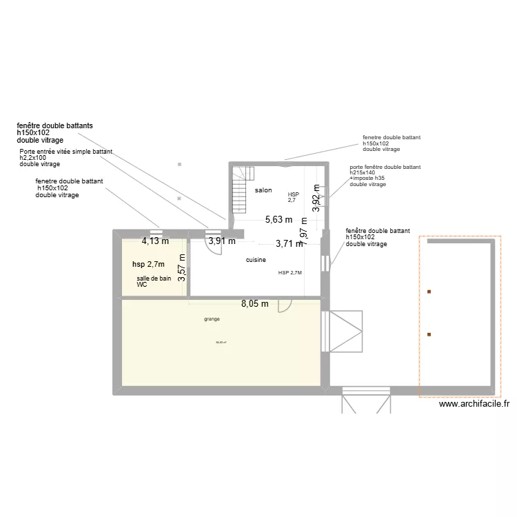 plan r&eacute;novation cot&eacute;. Plan de 3  et 187 m²