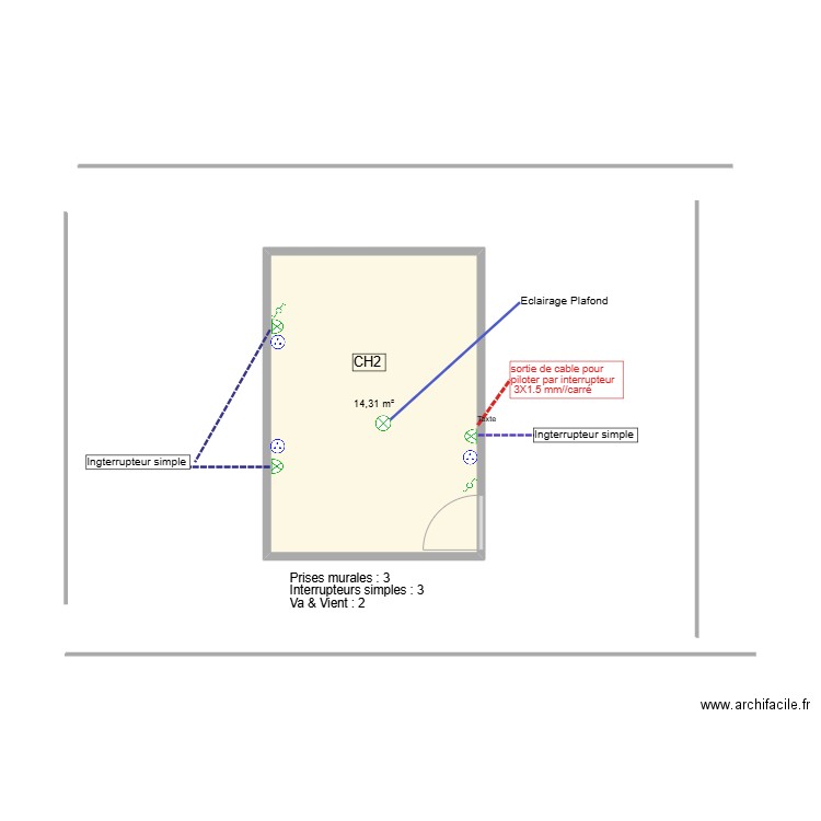 CH2 avec Elec. Plan de 1 pièce et 14 m2