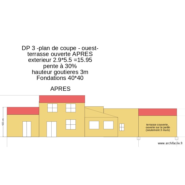 DP3- plan de coupe -OUEST-  Terrasse ouverte apres. Plan de 0 pièce et 0 m2
