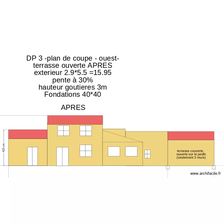 DP3- plan de coupe -OUEST-  Terrasse ouverte apres. Plan de 
