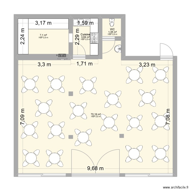 CAFE. Plan de 4 pièces et 82 m2