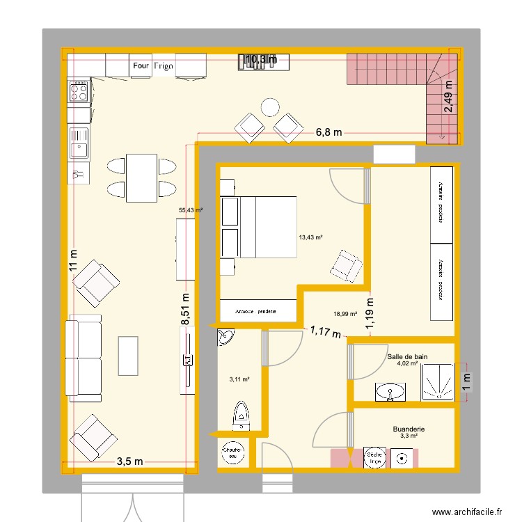DESSE. Plan de 8 pièces et 150 m2