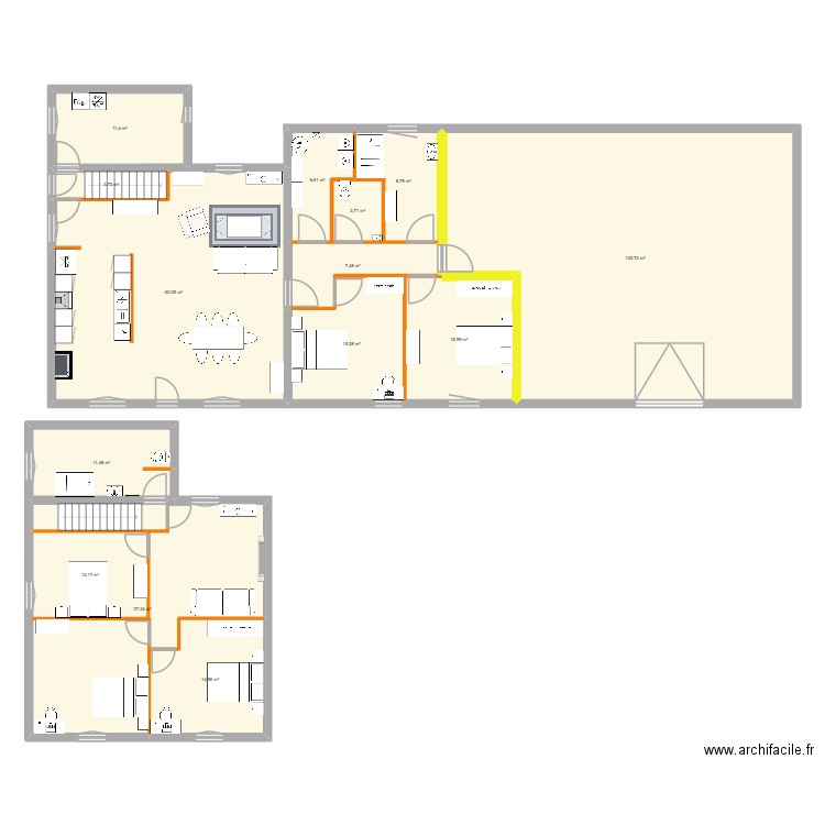 CHANTAL. Plan de 14 pièces et 312 m2