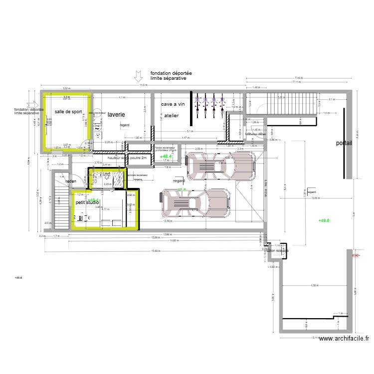sous sol  macon mazurier 10 09. Plan de 11 pièces et 61 m2