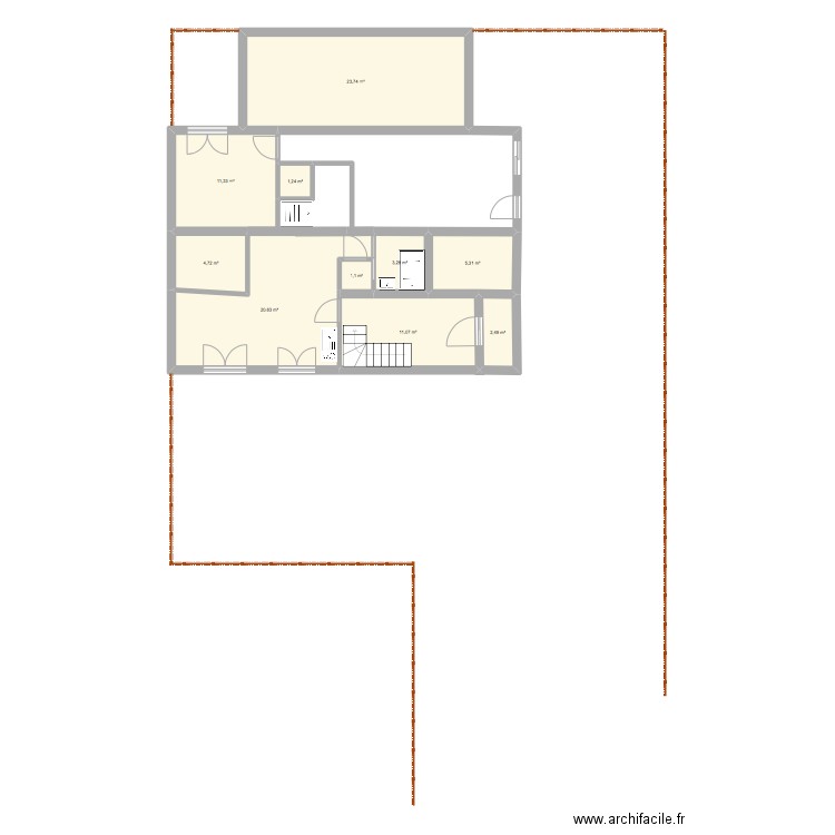 rez de chaussee + jardin. Plan de 10 pièces et 85 m2