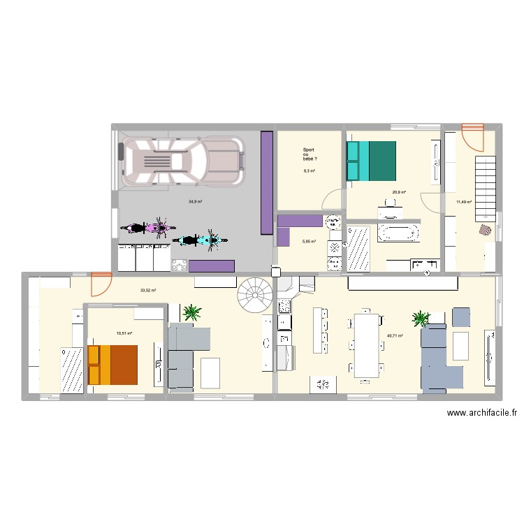 Plan raisonnable - RdC. Plan de 8 pièces et 166 m2