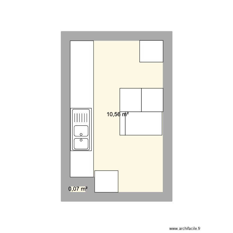 cuisine. Plan de 2 pièces et 11 m2