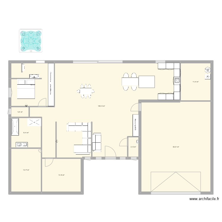 maison plein pied. Plan de 9 pièces et 233 m2