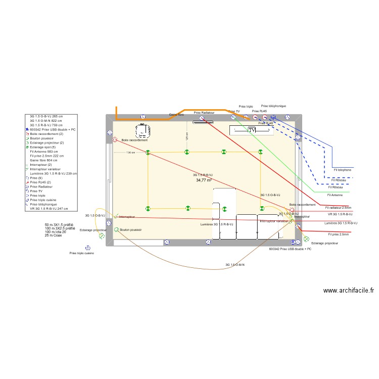 Anthony. Plan de 1 pièce et 35 m2