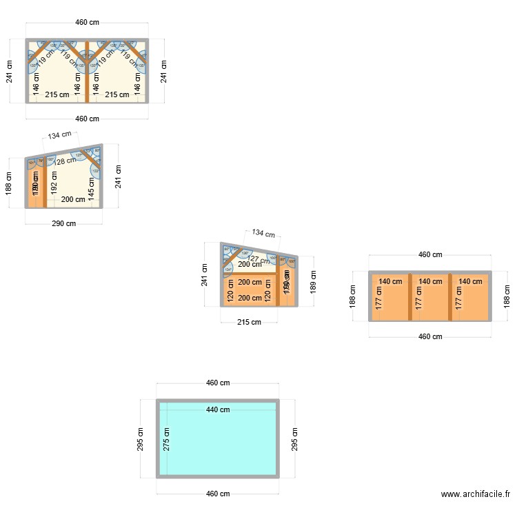 Cuisine éxterieure. Plan de 17 pièces et 39 m2
