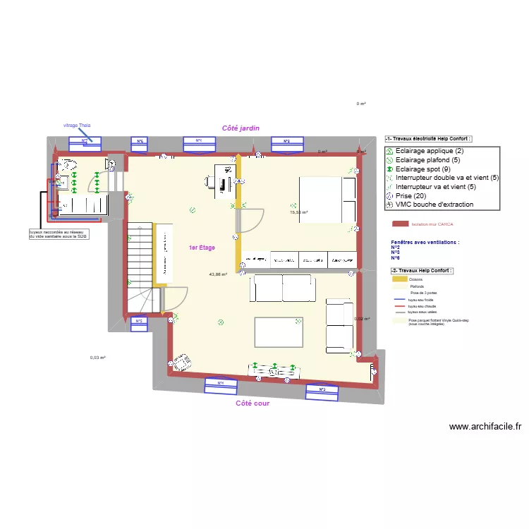Plan base 1ER Etage + elec + Membles. Plan de Plan base 1ER Etage + elec + Membles. Plan de