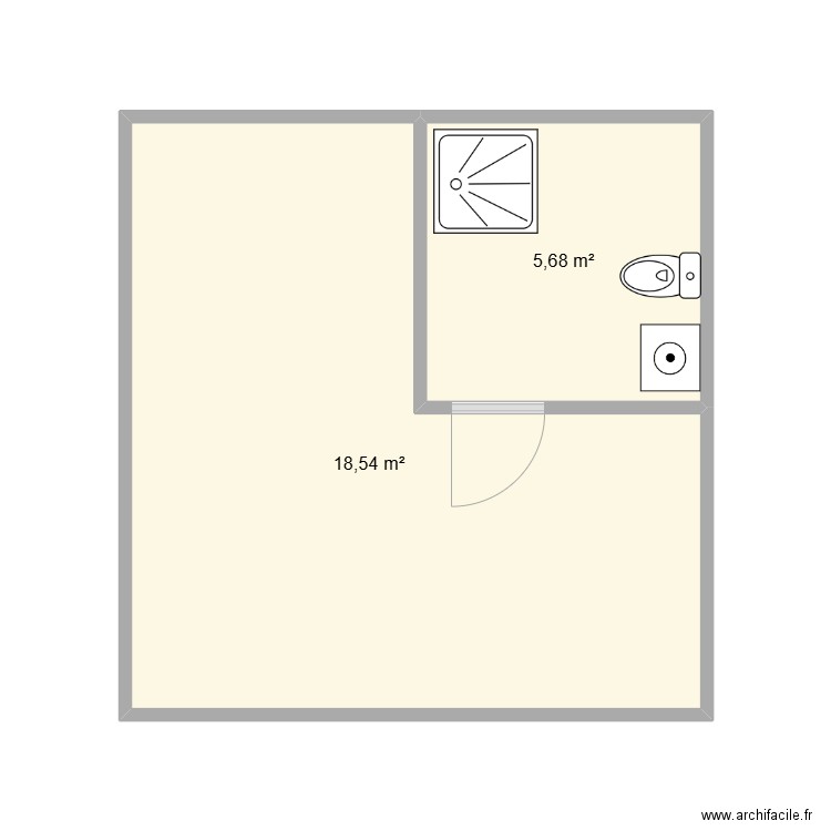 studio. Plan de 2 pièces et 24 m2