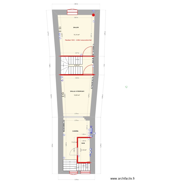 T5 - RDC - ELECTRICITE. Plan de 5 pièces et 49 m2