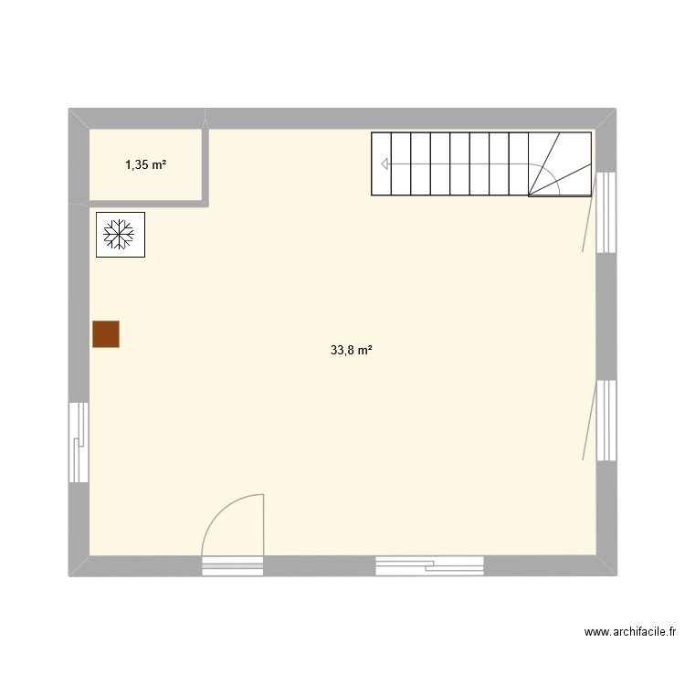 etage F. Plan de 2 pièces et 35 m2