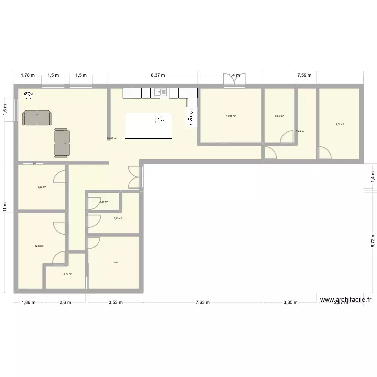 plan L bas 2. Plan de 11 Pièces et 156 m² plan L bas 2. Plan de 11 Pièces et 156 m²