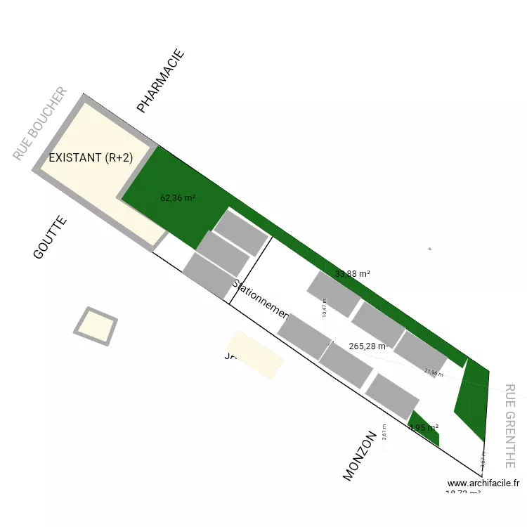 Schema 3 - 9 parking. Plan de 2  et 86 m²