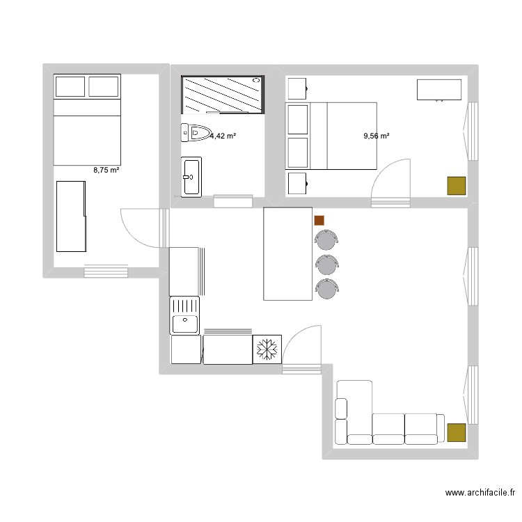 Embajadores 42. Plan de 3 pièces et 23 m2