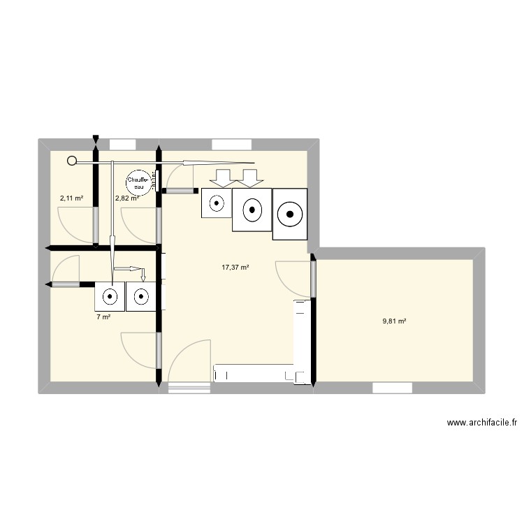 Projet laverie pack sur eur. Plan de 5 pièces et 39 m2