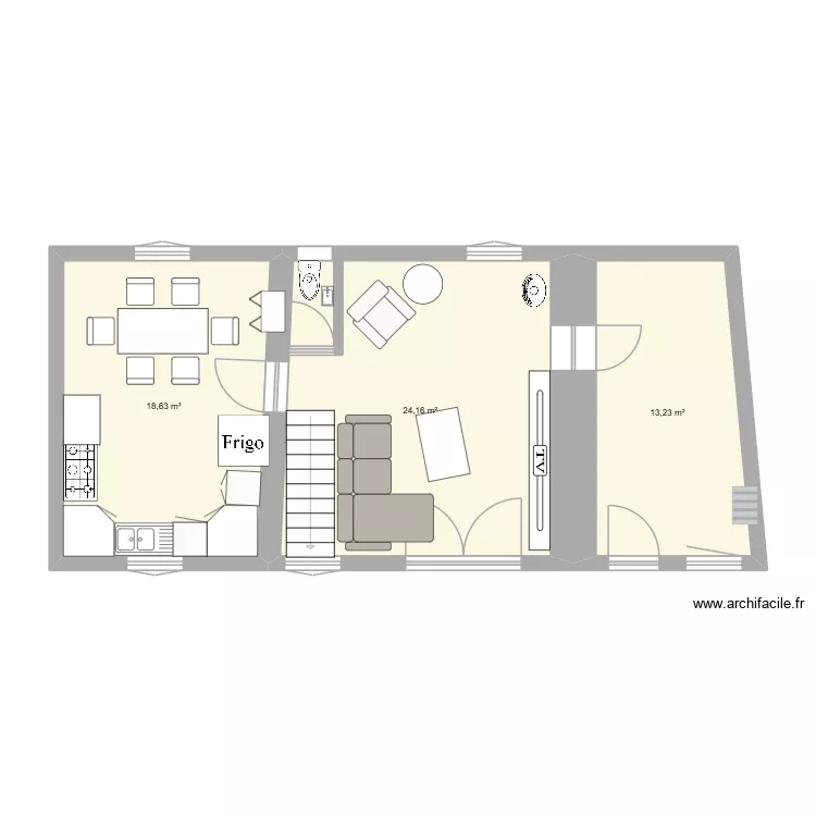 Maison. Plan de 3  et 56 m²