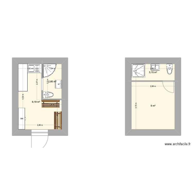 Oxygène. Plan de 4 pièces et 24 m2