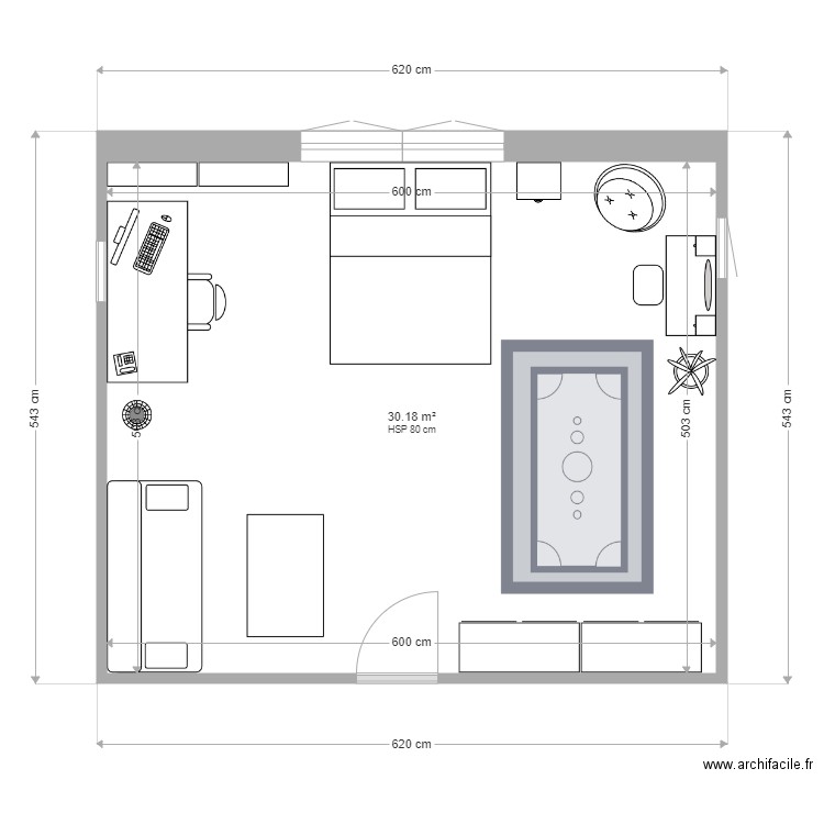chambre ENORA. Plan de 1 pièce et 30 m2