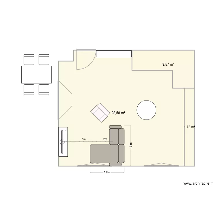 salon 2. Plan de 3  et 34 m²