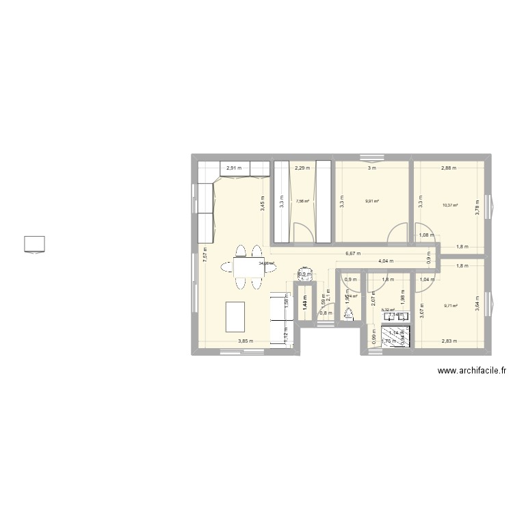 plan 1. Plan de 7 pièces et 79 m2