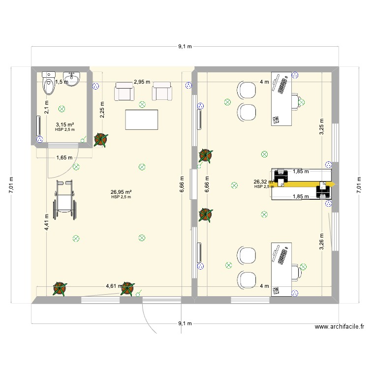 PLAN RDC C5 - ELEC. Plan de 3 pièces et 56 m2