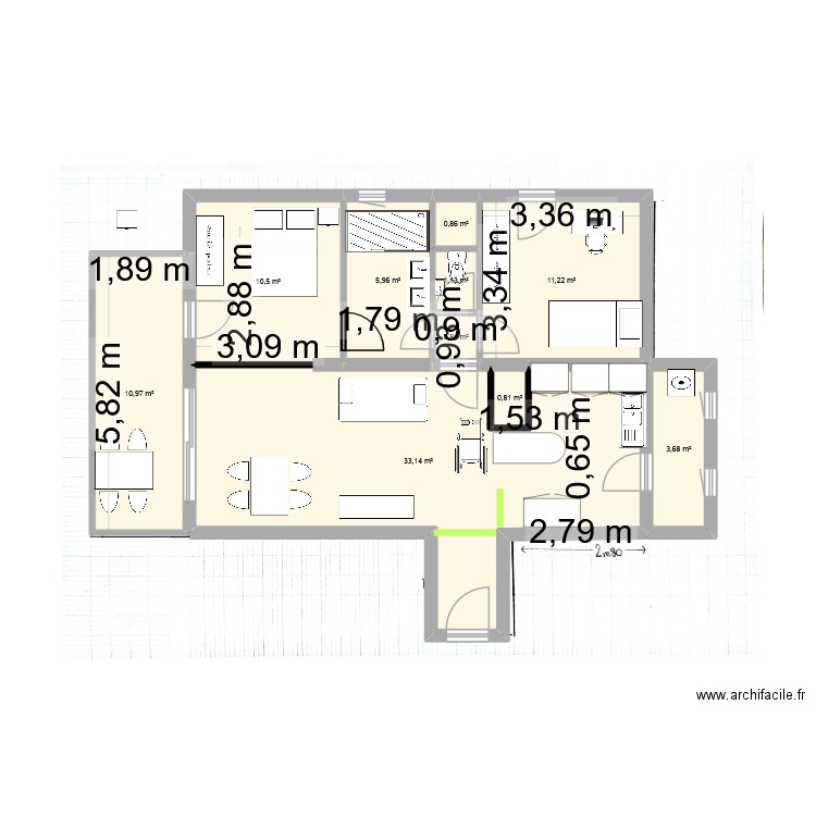 Plan T3 Tamaris 1er étage. Plan de 10 pièces et 79 m2