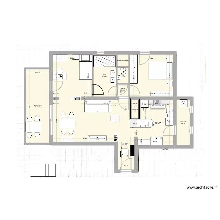 Plan T3 Tamaris 1er &eacute;tage. Plan de 8  et 80 m²