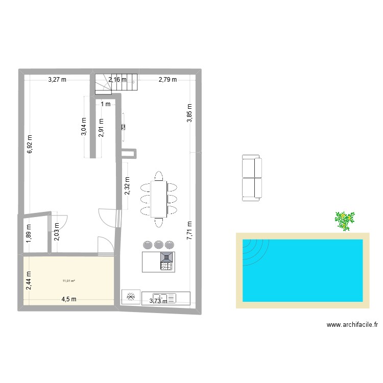 lts mesures2. Plan de 1 pièce et 11 m2