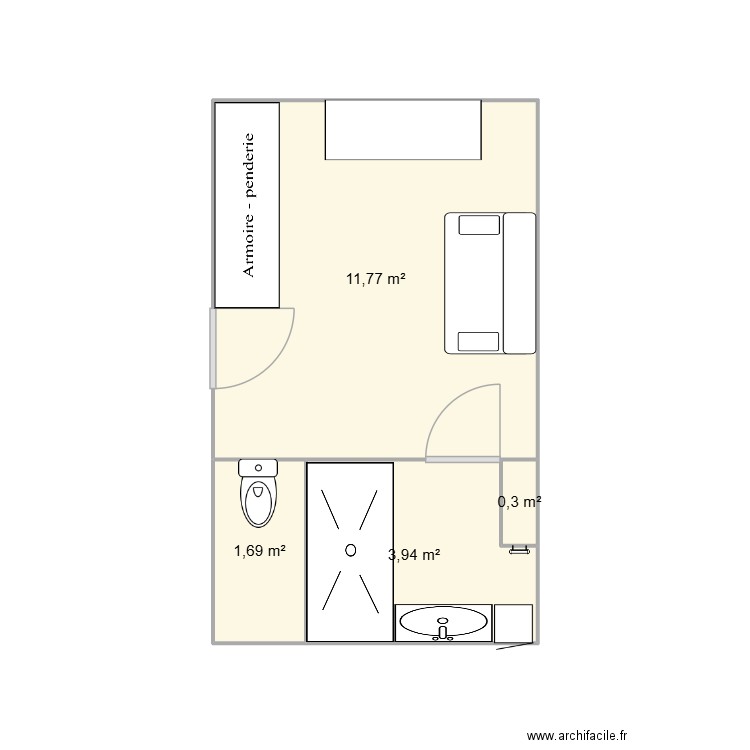 suite parental. Plan de 4 pièces et 18 m2