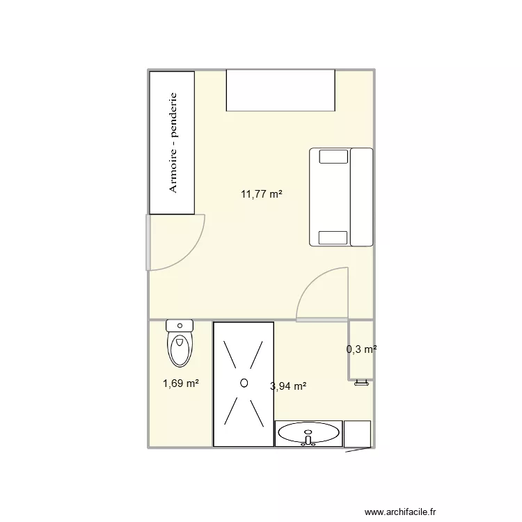 suite parental. Plan de 4  et 18 m²