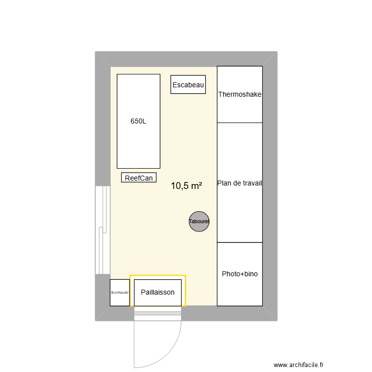 Plan Labo ReefTox. Plan de 1 pièce et 11 m2