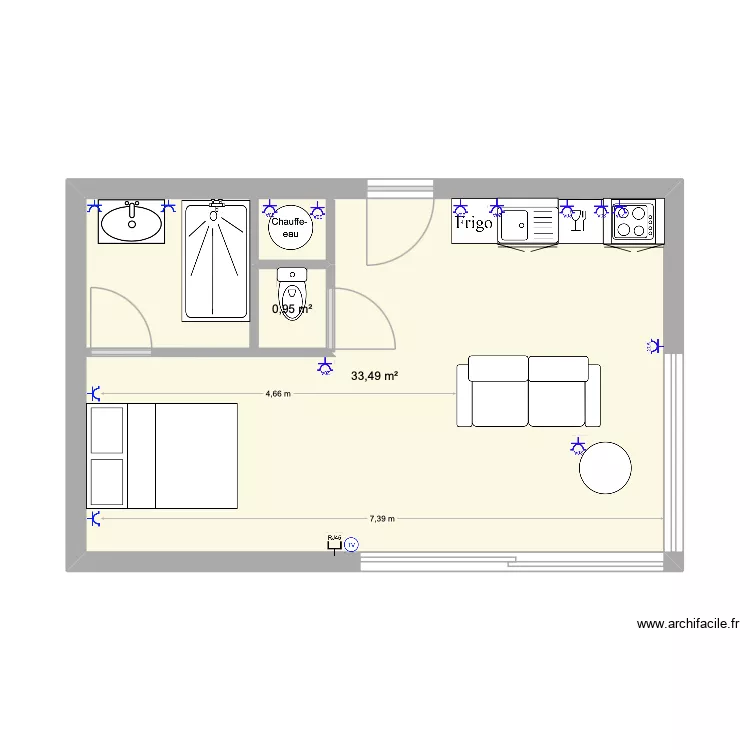 Poolhouse. Plan de 2  et 36 m²