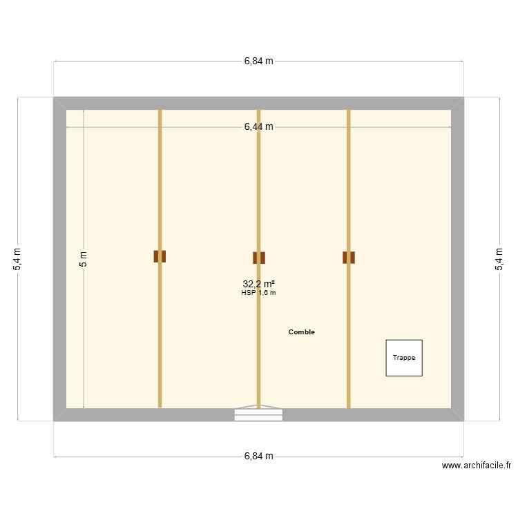 Comble. Plan de 1 pièce et 32 m2