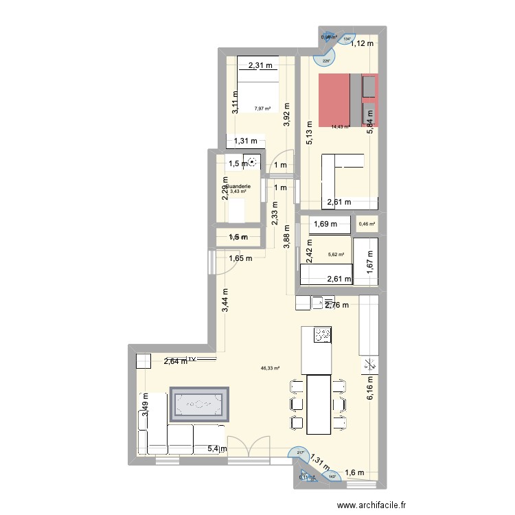 Hirondelle. Plan de 9 pièces et 79 m2