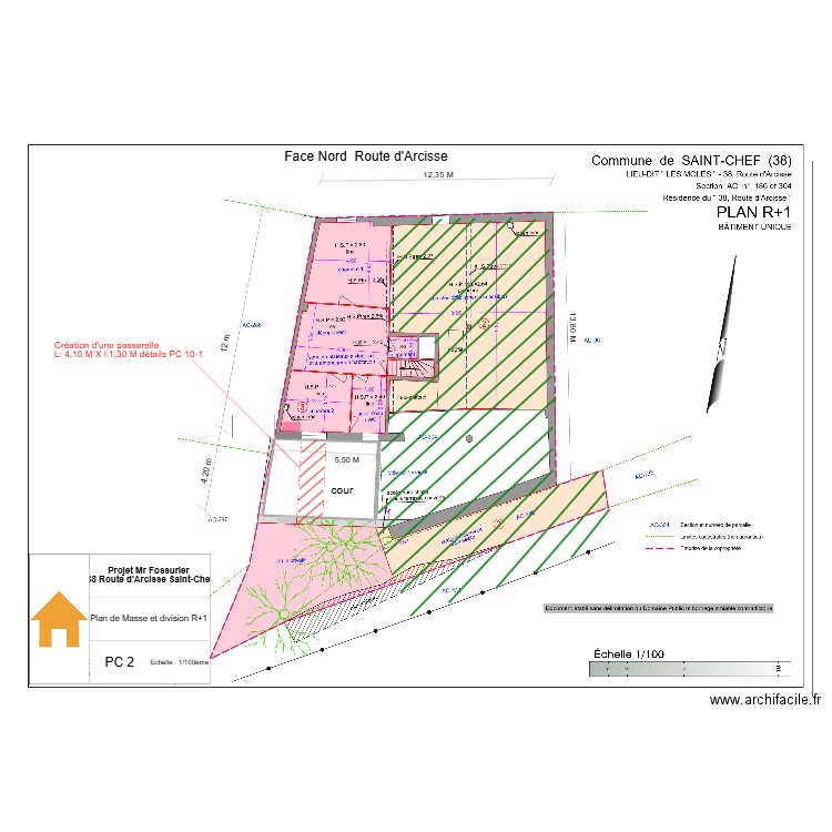 PC 2 Plan de Masse et division R+1 modiffier Florian Passerelle. Plan de 1 pièce et 23 m2