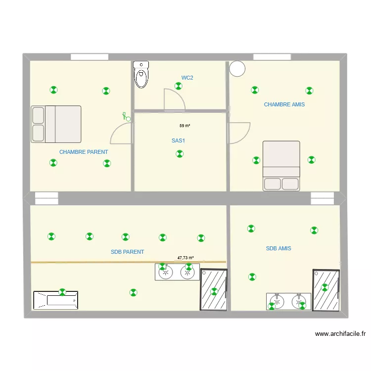 ETAGE1 ECL. Plan de 2 Pièces et 107 m²