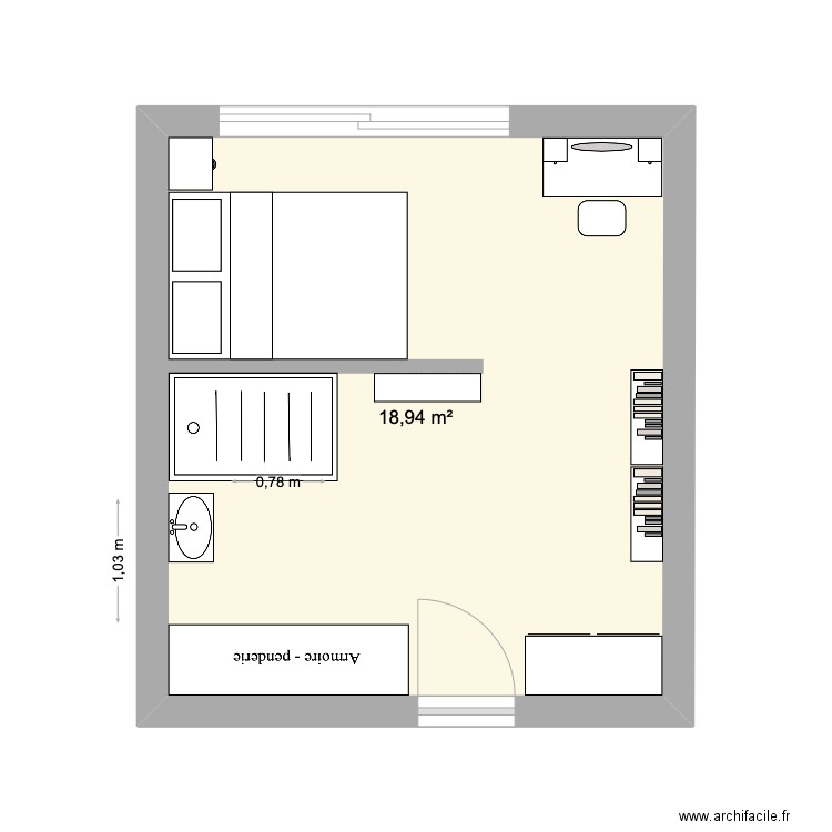 chambre EL 2. Plan de 1 pièce et 19 m2