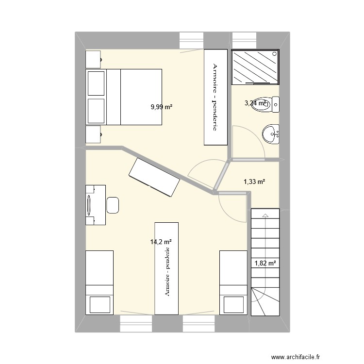 Logement 4 R+1 variante 5. Plan de 5 pièces et 31 m2