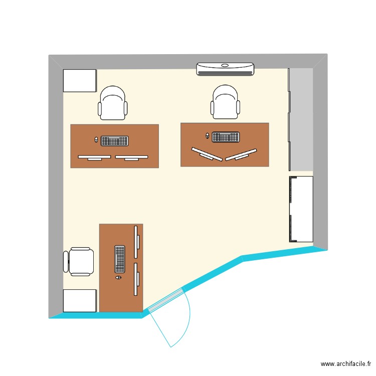 bureau x 3. Plan de 1 pièce et 17 m2