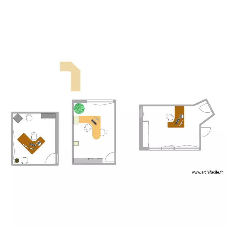 bureau x 3. Plan de 4  et 49 m²